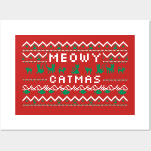 Meowy Catmas Ugly Christmas Sweater Cats Posters and Art
